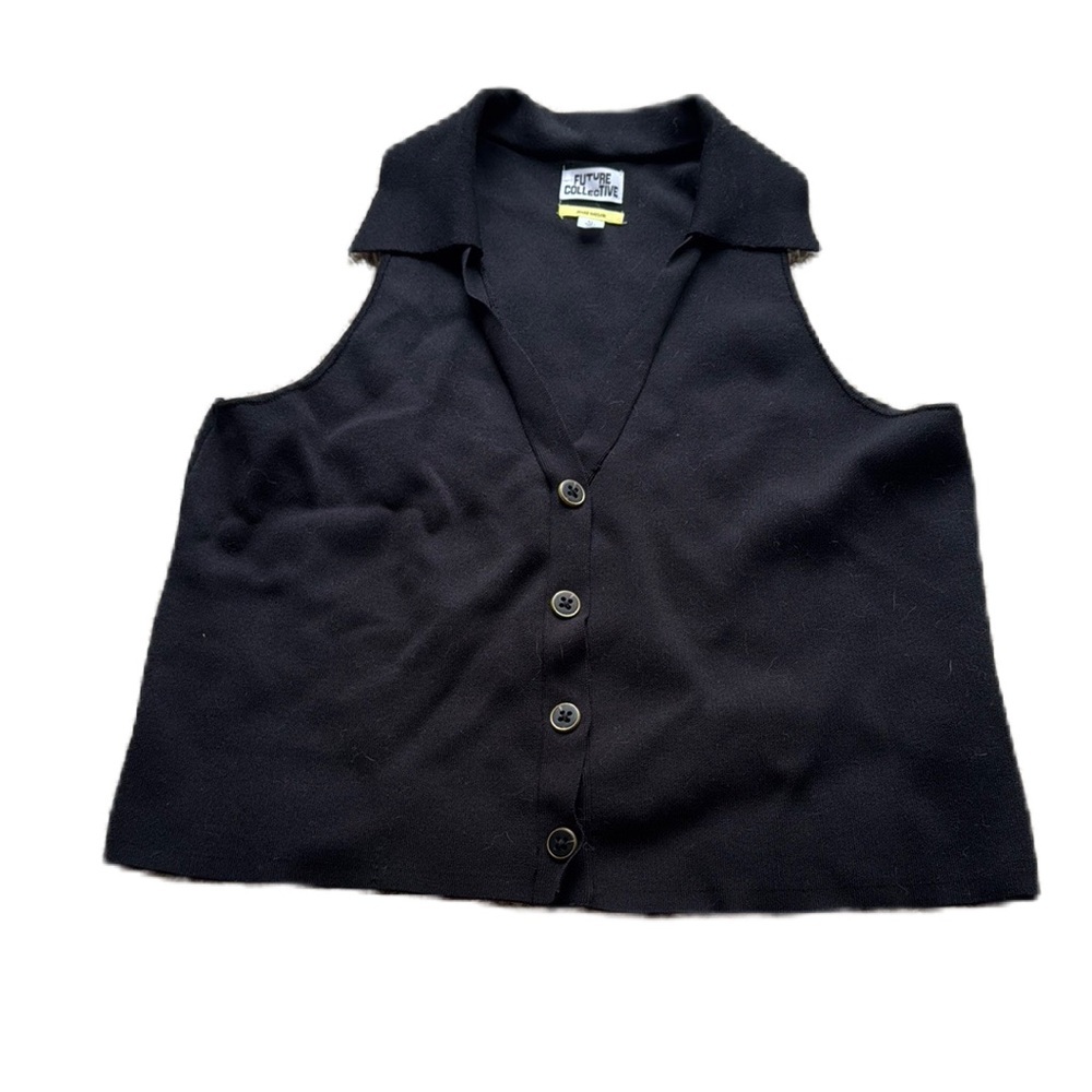 Future Collective Women's XL Black button down collared Sweater vest